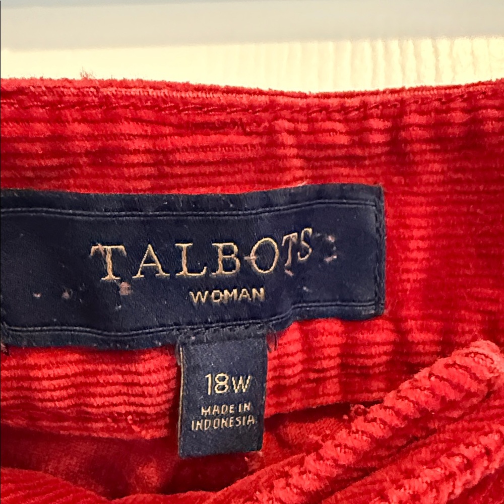 Talbots Vibrant Red Corduroy Trousers